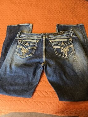 Rock Revival Women's Dark Blue Boot Cut Jeans with Contrast Stitching